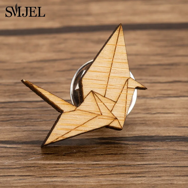 bird 24 SMJEL деревянная брошь, мультяшный бумажный журавль, кошка, броши-слоны для женщин, ювелирное изделие, Ретро стиль, животное, эмаль, на лацкане, значок, броши, подарок - Окраска металла: bird 24