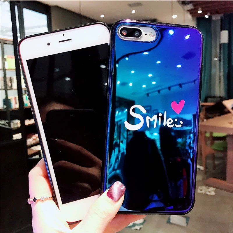Lovebay Blue Ray Phone Case For iPhone 6 6s 7 8 Plus X XR XS Max Cute Cartoon Love Heart Letter Smile Soft TPU |