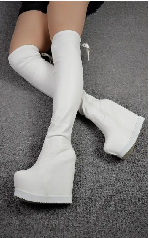 

16cm autumn and winter new high heel wedges boots zipper comfortable boots over the knees stovepipe boots