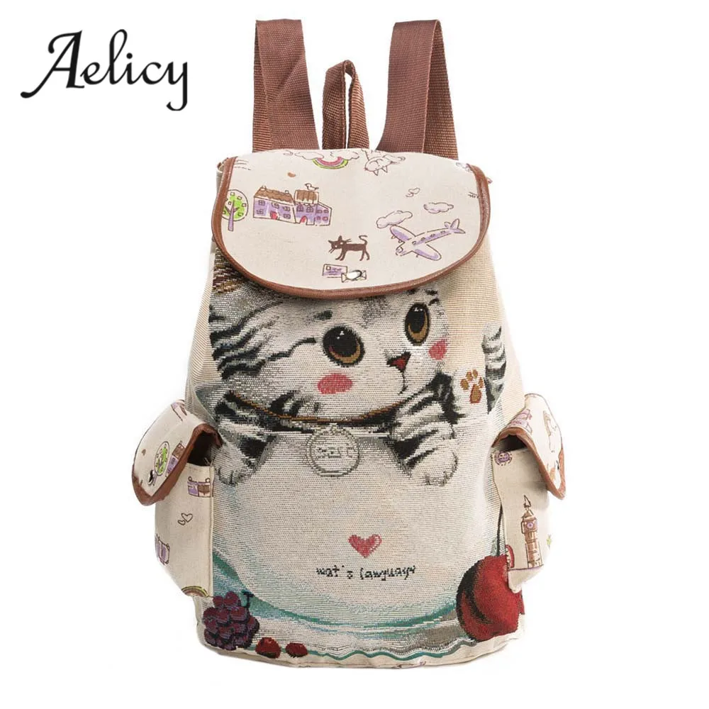 Роскошные рюкзаки Aelicy с изображением кошки для девочек модные холщовые школьные