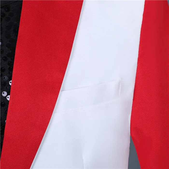 Red-White Stitching Blazers Set One Button Slim Fit Tuxedo Suit Men's Wedding Groomsmen Dress Singer Group Performance Costumes