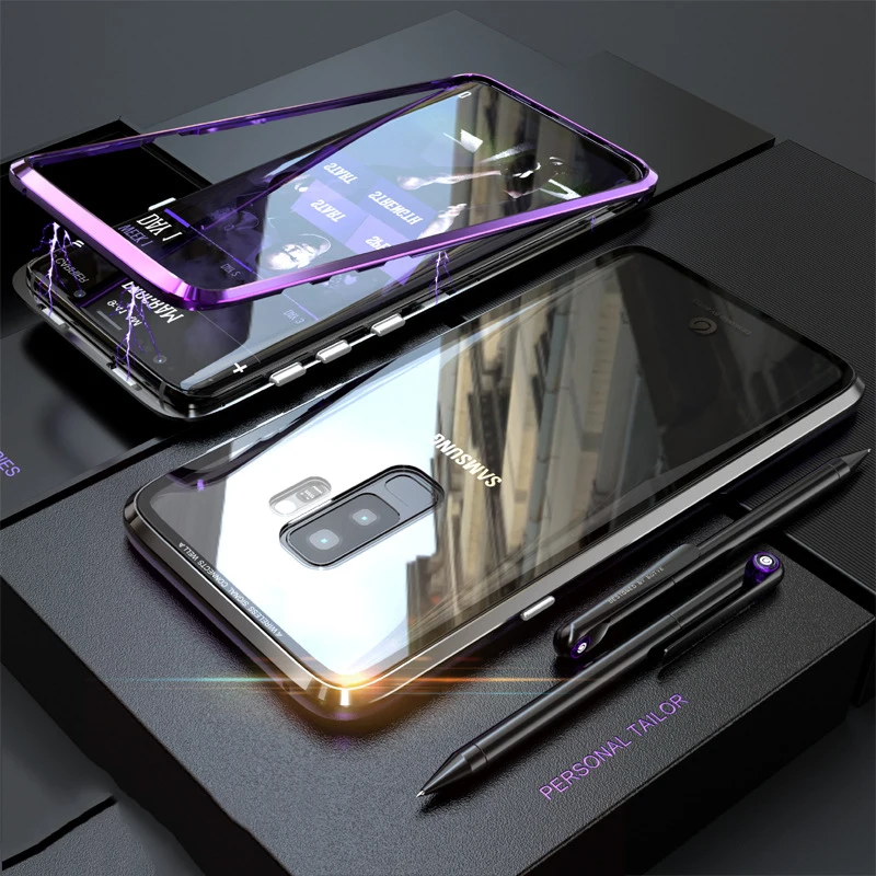 Suntaiho магнит металлический бампер для samsung Galaxy s9 s8 note9 Магнитный Адсорбция дело для samsung Galaxy S8 S9 закаленное Стекло сзади