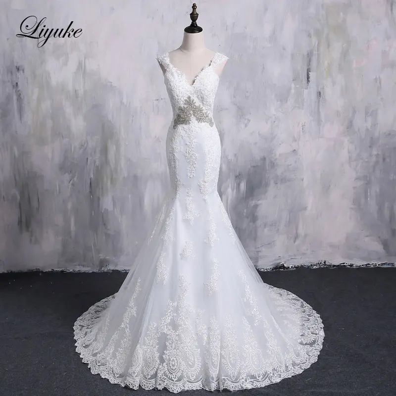 Великолепное Кружевное Свадебное платье с V-образным вырезом без рукавов со