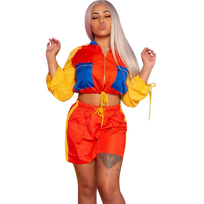 Женский спортивный костюм из двух предметов повседневный топ и шорты куртка на