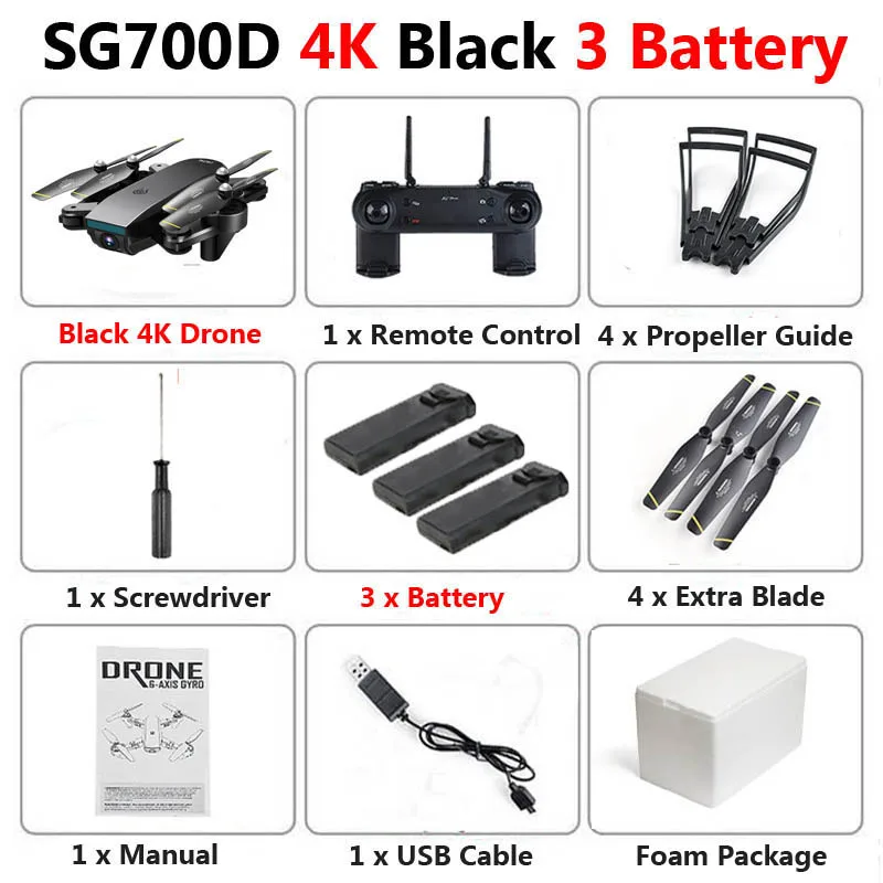 Black 4K 3b Foam SG700-D Профессиональный складной Дрон с двойной камерой 1080P 720P 4K Selfie WiFi FPV оптический поток RC Квадрокоптер вертолет XS809S - Цвет: Black 4K 3b Foam
