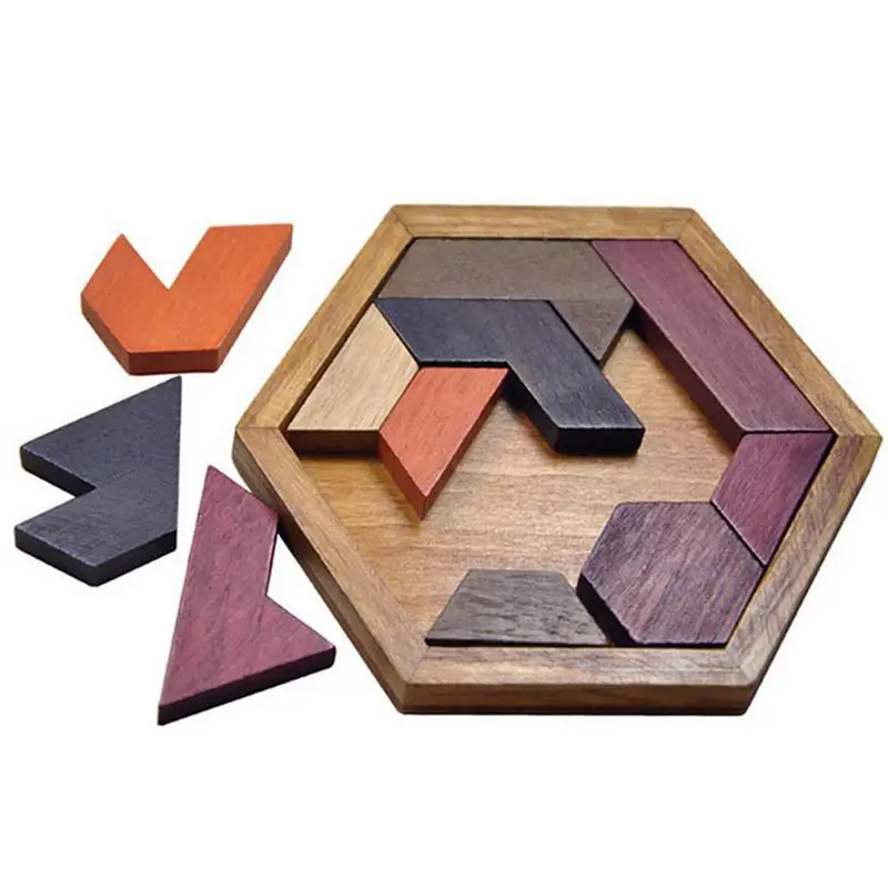 12 шт. шестиугольник Tangram Пазлы Деревянный пазл игры Мозг Пазлы для детей Свадебная вечеринка украшения подарок поставки