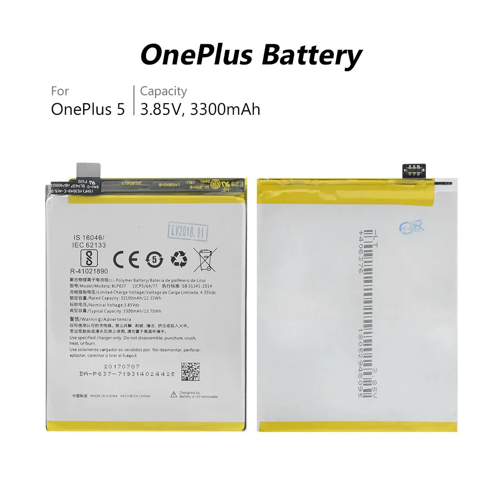 2019 литиевый YCDC Подлинная батарея для телефона Lipo BLP637 OnePlus 5 One Plus 5T сменная