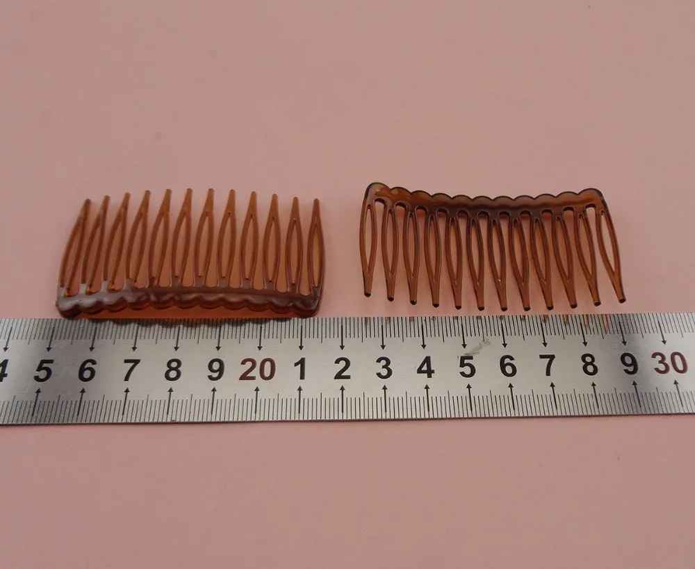 

30PCS 3.8cm*6.8cm Mini 12teeth transparent dark Brown Plain Plastic Hair Combs for diy hair accessories,side comb