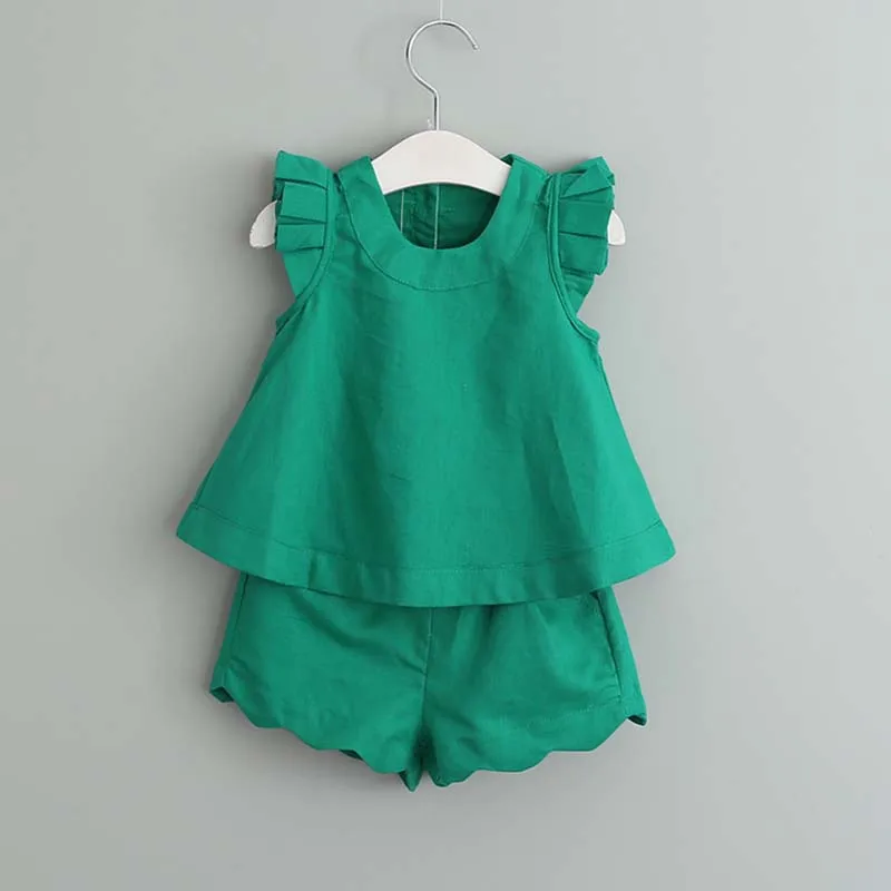AZ839 Green Menoea Girls Clothing Sets Brand Summer Casual Kids Clothing Sets Flower Embroidery T-shirt+Solid Shorts 2Pcs Girls Suit - Цвет: AZ839 Green