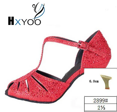 Red-2899 Туфли для танцев на каблуке 3,5-10 см из материала с камнями, женские туфли для латинских танцев, ZC25 - Цвет: Red-2899