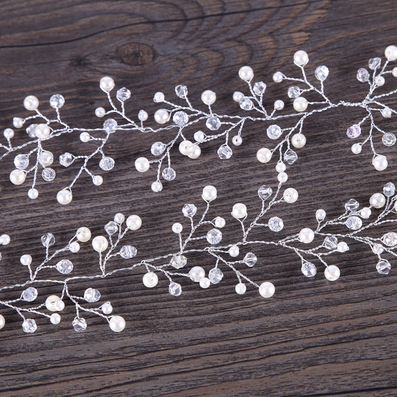 90 см Мода Silver Pearl Свадебные Длинные повязка Диадемы для невесты аксессуары волос