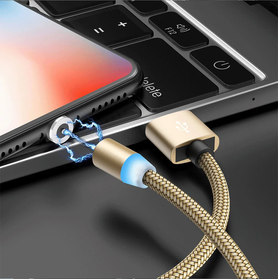 1 м светодиодный магнитный кабель type C Micro USB Магнитный зарядный кабель для Apple iPhone X Xs Max XR 8 samsung S10 S9 Android телефонный шнур