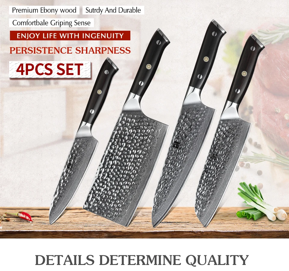 XINZUO 4 шт набор кухонных ножей 67 слоев дамасской стали нож шеф-повара Santoku кухонные ножи из нержавеющей стали столовые приборы
