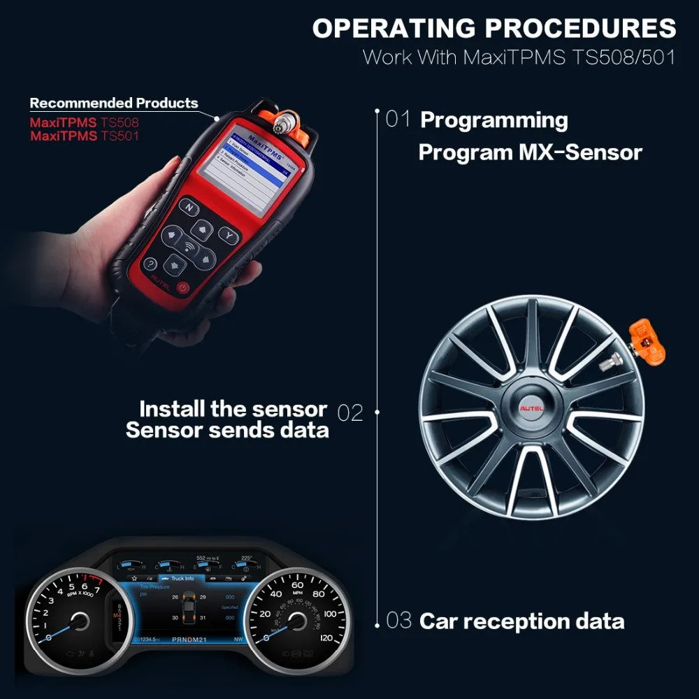 Autel автомобильный TPMS монитор давления в шинах Система для OBD2 контроля MX Датчик