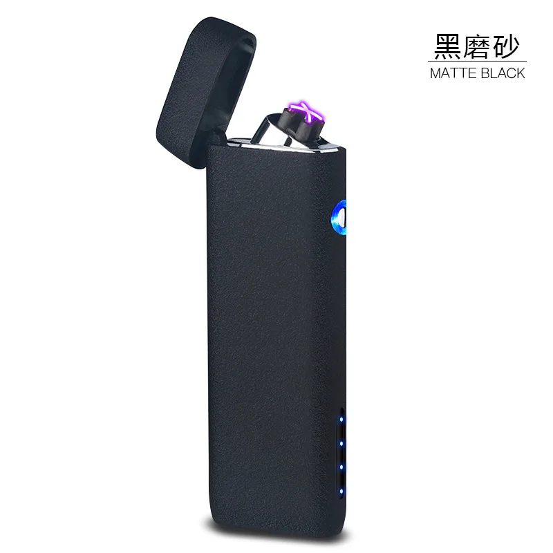 Black matte НОВАЯ тонкая Зажигалка для сигарет, электрическая USB двойная дуговая зажигалка, металлическая ветрозащитная электронная перезаряжаемая плазменная Зажигалка для сигар - Цвет: Black matte