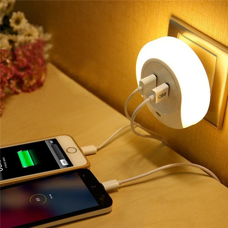 bochsbc 2 usb charging socket led lights charger bedroom night light for iphone xiaomi mobile phone mini energy saving lamps free global shipping