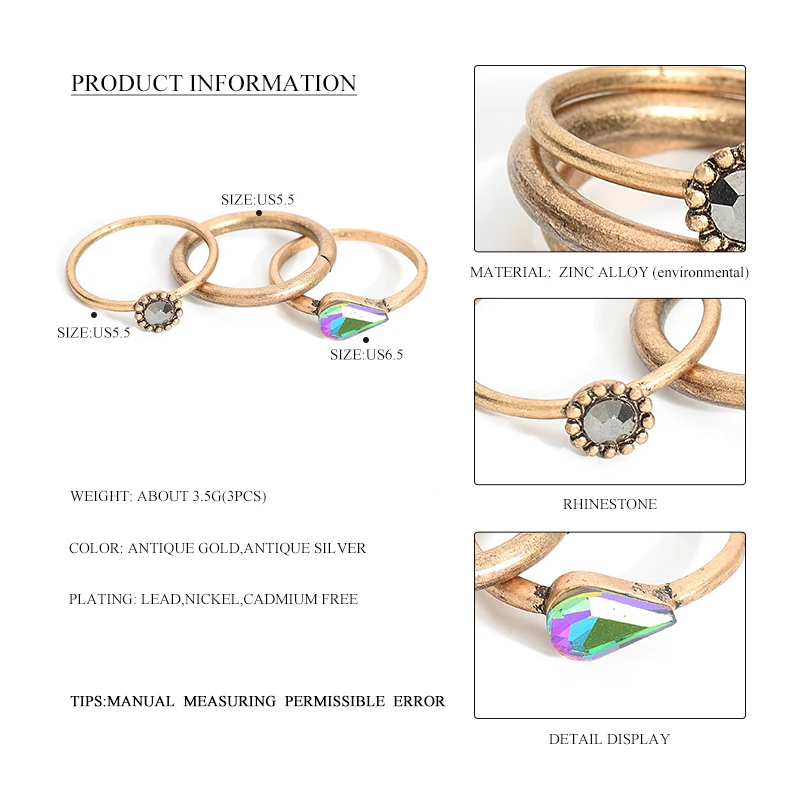 3 шт. винтажные Модные Цветные Стеклянные Бусины набор колец средней длины