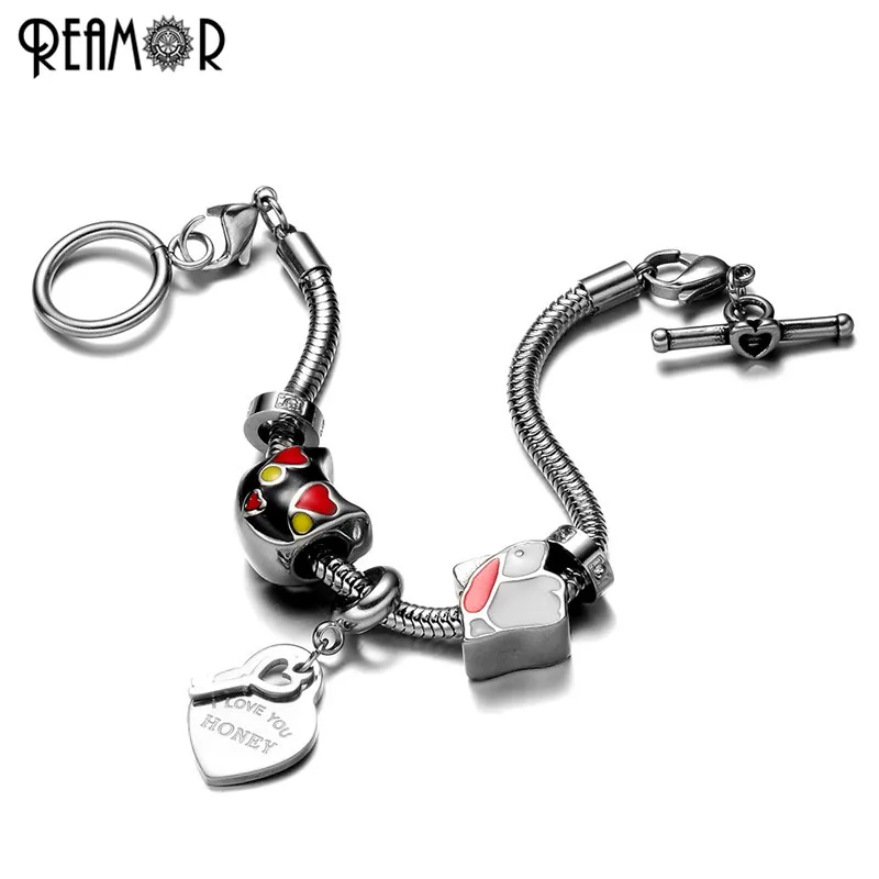 REAMOR 316L из нержавеющей стали красочные эмалевые Мультяшные бусины кошка Подвески