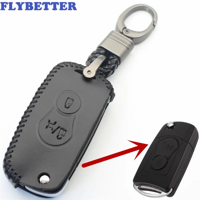 FLYBETTER брелок из натуральной кожи с 2 кнопками чехол для ключей Ssangyong Actyon/SUV/Kyron