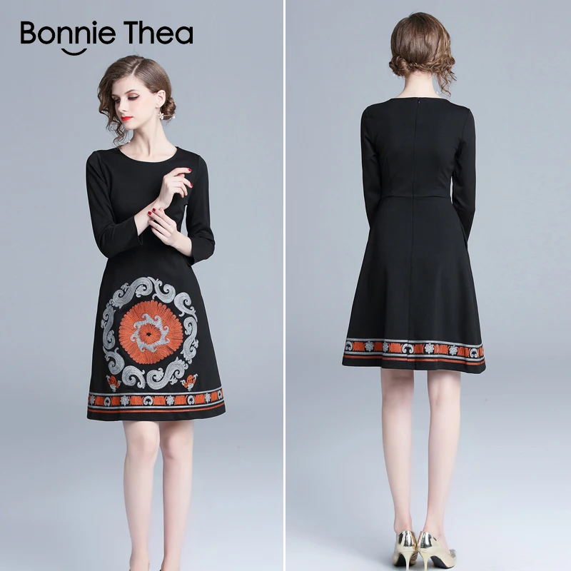 Женское черное вечернее платье с вышивкой Bonnie Thea Осеннее облегающее элегантное