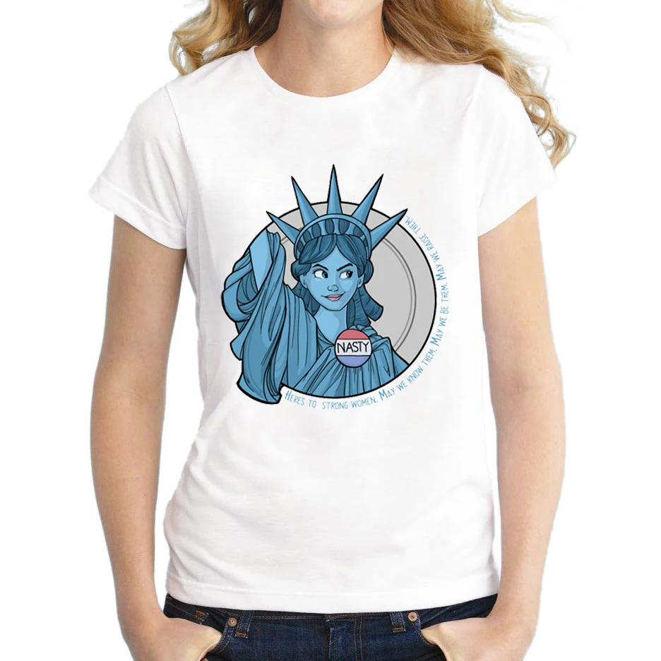 Мода 2017 г. противный Леди Свобода печатных Для женщин футболка короткий рукав