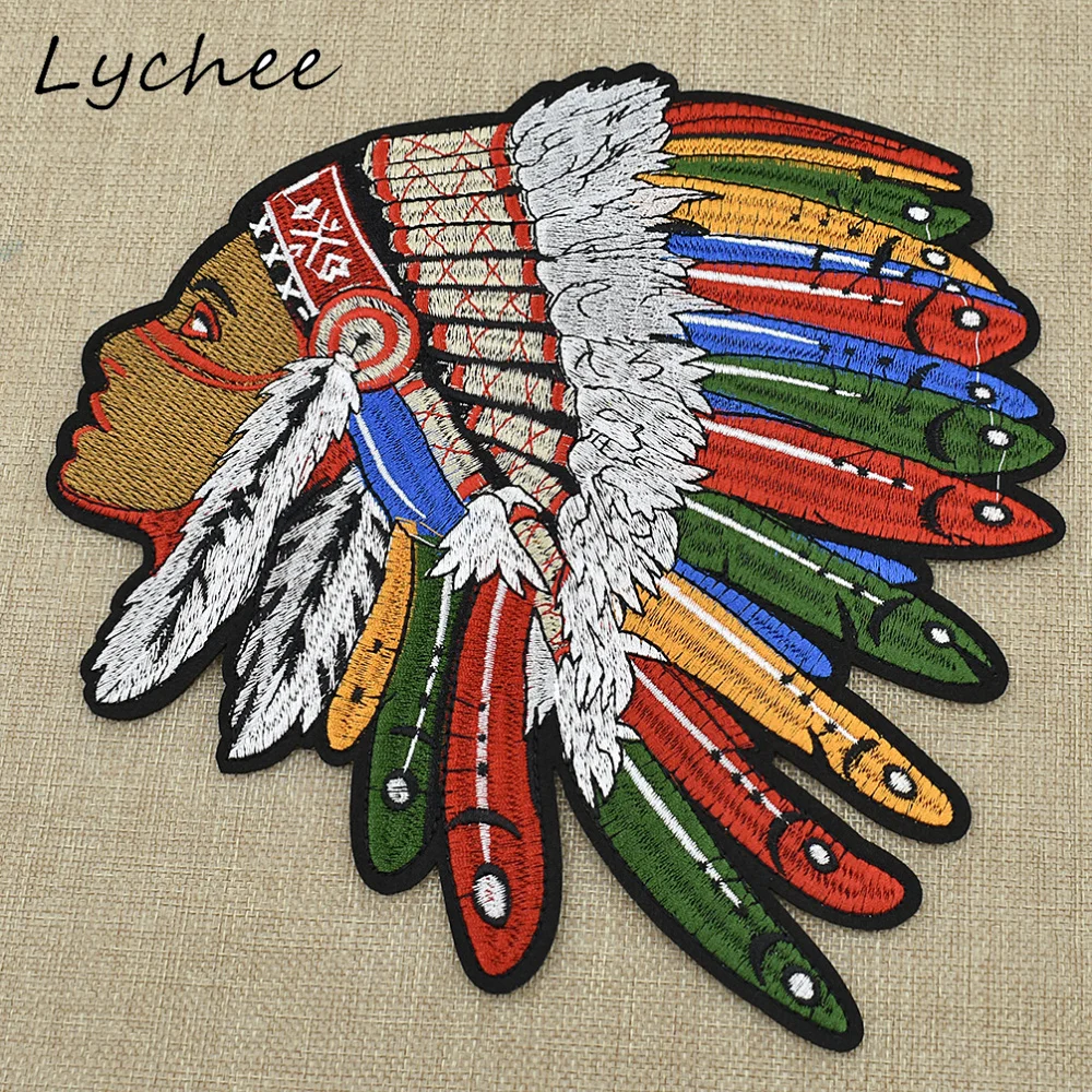Lychee 24 см Негабаритные Красочные индийские нашивки с вышивкой в виде перьев
