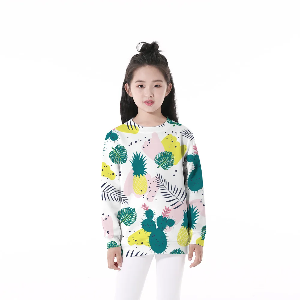

Girls 4-12 Y Spring Autumn Hoodless Long Sleeve 3D Digital Print Lovely Cactus Pattern Hoodies Casual Loose Fit Girls Hoodies