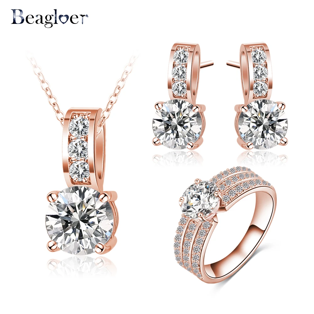 Beagloer Новое поступление Ювелирный Комплект из розового золота Цвет кубический