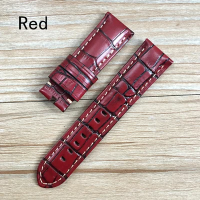 24mm Red 24 26 мм черный коричневый синий розовый желтый крокодиловый узор из натуральной кожи ремешок для Panerai браслет из полиакриламида с гравировкой - Цвет ремешка: 24mm Red