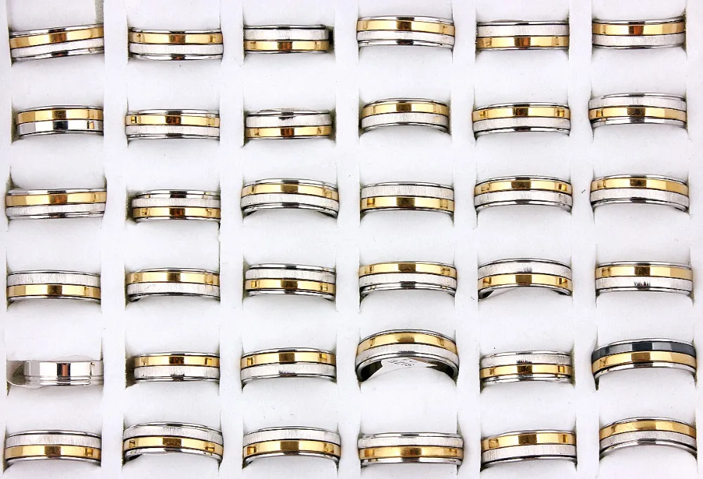 Phoebus Wholesale Lots 20pcs boutique men's stainless steel Gold rotatable ring finger tide personality Mens turn rings | Украшения и
