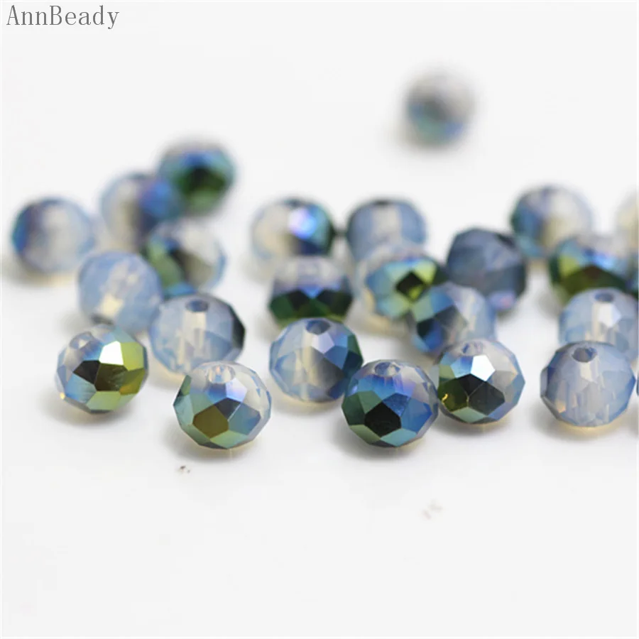 milky green AnnBeady, черный, серебристый цвет, 4x6 мм, 50 шт., австрийские граненые стеклянные бусины Rondelle, бусины для изготовления ювелирных изделий - Цвет: milky green
