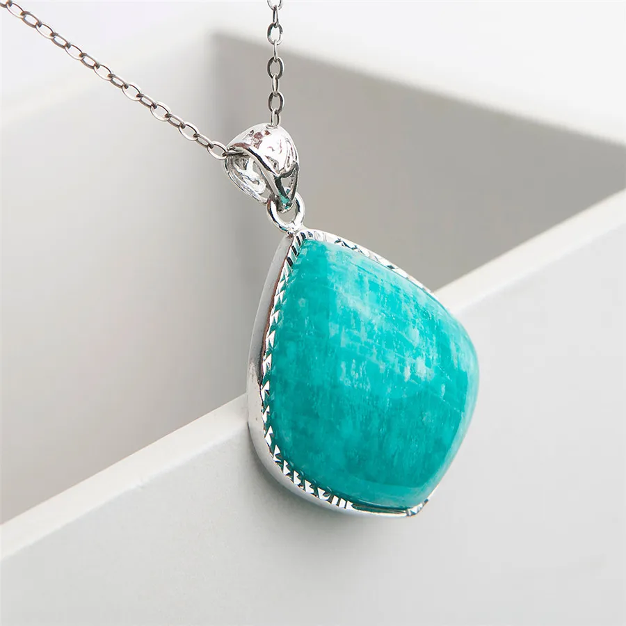Woman Lady Necklace Fashion Silver Pendant 28x25x10mm Green Gemstone Crystal Natural Stone Amazonite | Украшения и аксессуары