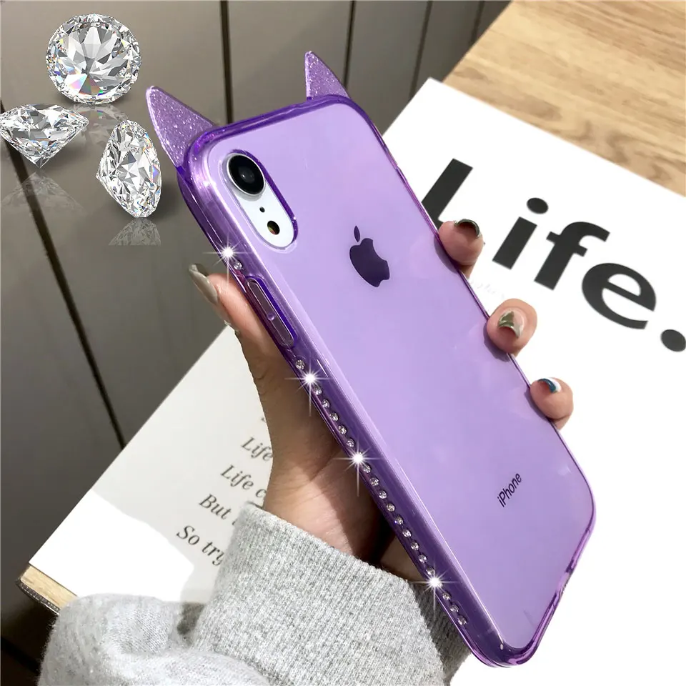 Чехол для iphone XS MAX блестящий чехол Bling XR 6 6s 7 8 X Plus с вырезами Мультяшные кошачьи уши