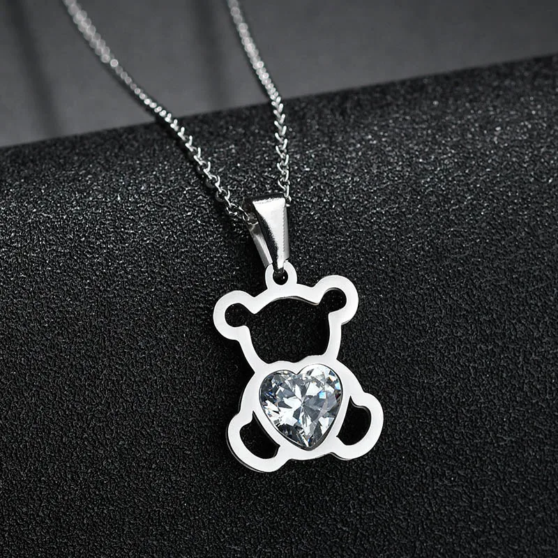bear 1 silver Шарм полые кубический циркон цепь "медведь" ожерелье s для женщин золото цвет животное ожерелье ювелирные изделия подарок - Окраска металла: bear 1 silver