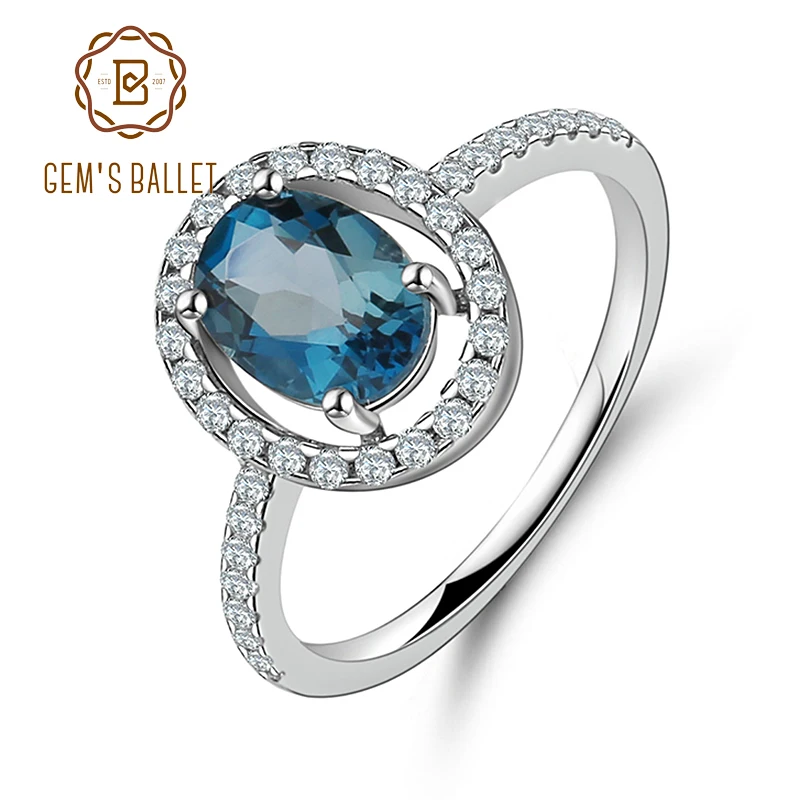 Gem's Ballet 1.58Ct мечта натуральный Лондон Голубой топаз драгоценный камень кольца для женщин хорошее ювелирное изделие 925 пробы серебряные трендовые кольца