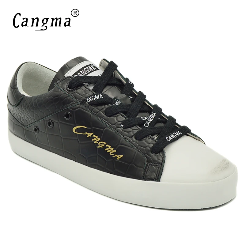 CANGMA брендовые кроссовки женская обувь ручной работы черные низкие из