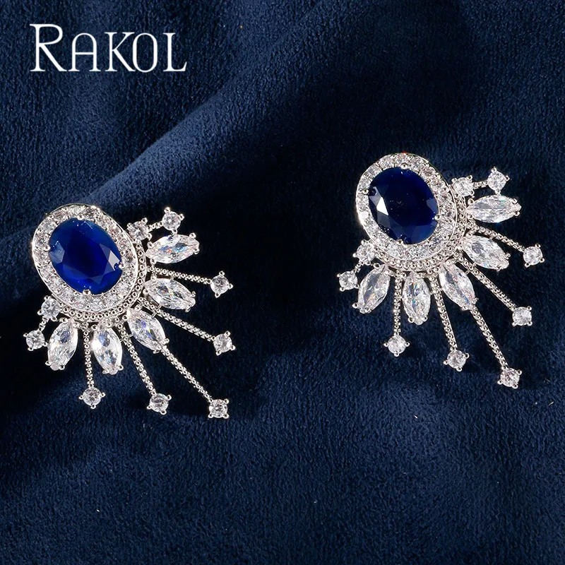 RAKOL Luxury Hot-Selling Top AAA Cubic Zircon Flower Shape Lovely Wedding Stud Earrings For Lady Party Dress Jewelry RE62282K | Украшения и