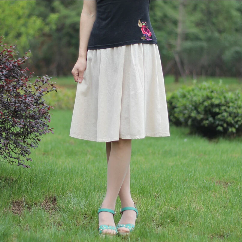 Юбка миди женская из хлопка и льна с эластичным поясом|linen skirt|skirt elastic waistfashion pleated