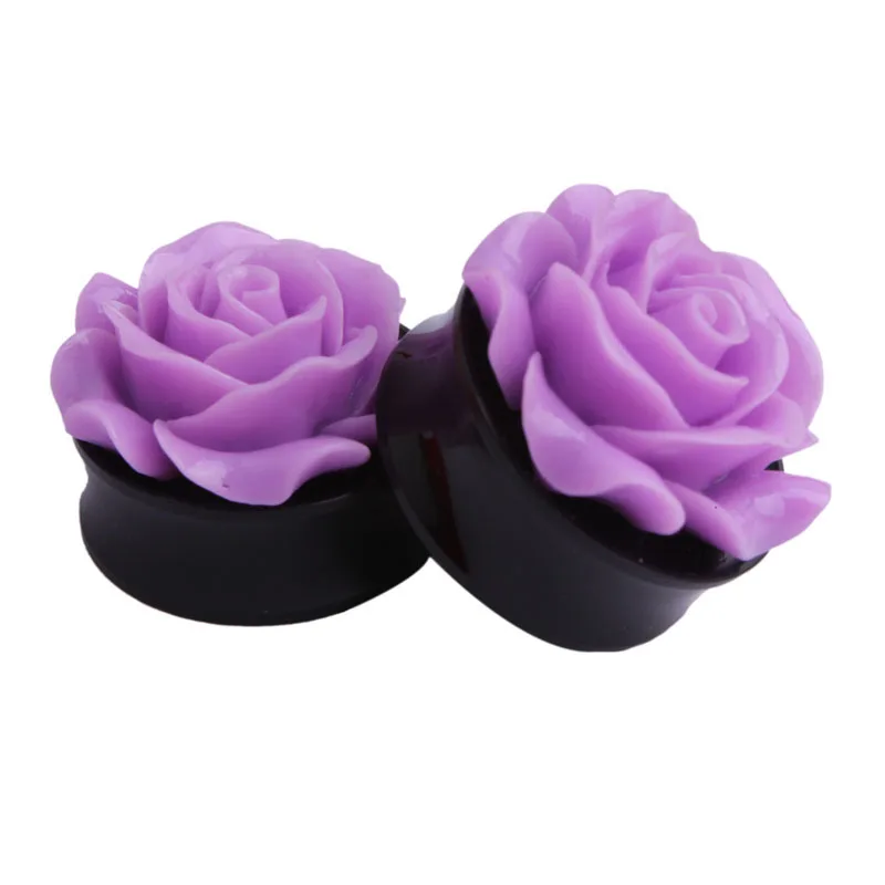 Роза из полимерной смолы фиолетового цвета акриловая заглушка для ушей в ухо