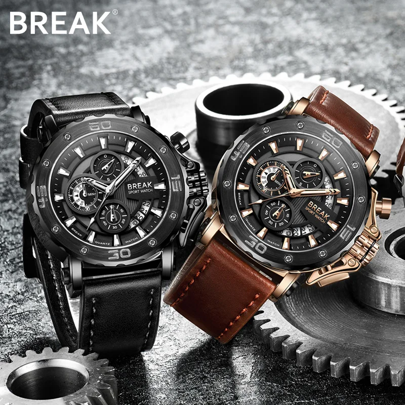 Перерыв Топ Роскошные Брендовые мужские часы модные повседневные Хронограф