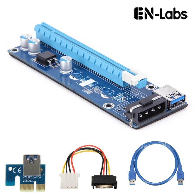 

En-Labs PCIe 1x к 16x PCI Express расширитель Rise Card, USB 3,0 PCI-e адаптер расширения с SATA к Molex кабель для горнодобывающей машины