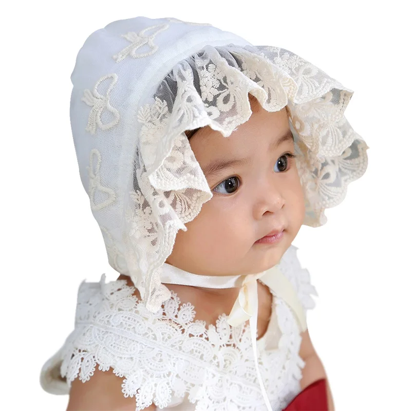White bow lace hat Милая Кружевная шляпка для девочки, для новорожденных, Fotografia, белая, розовая, летняя детская шляпка, детская шапочка, аксессуары для новорожденных до 12 месяцев - Цвет: White bow lace hat