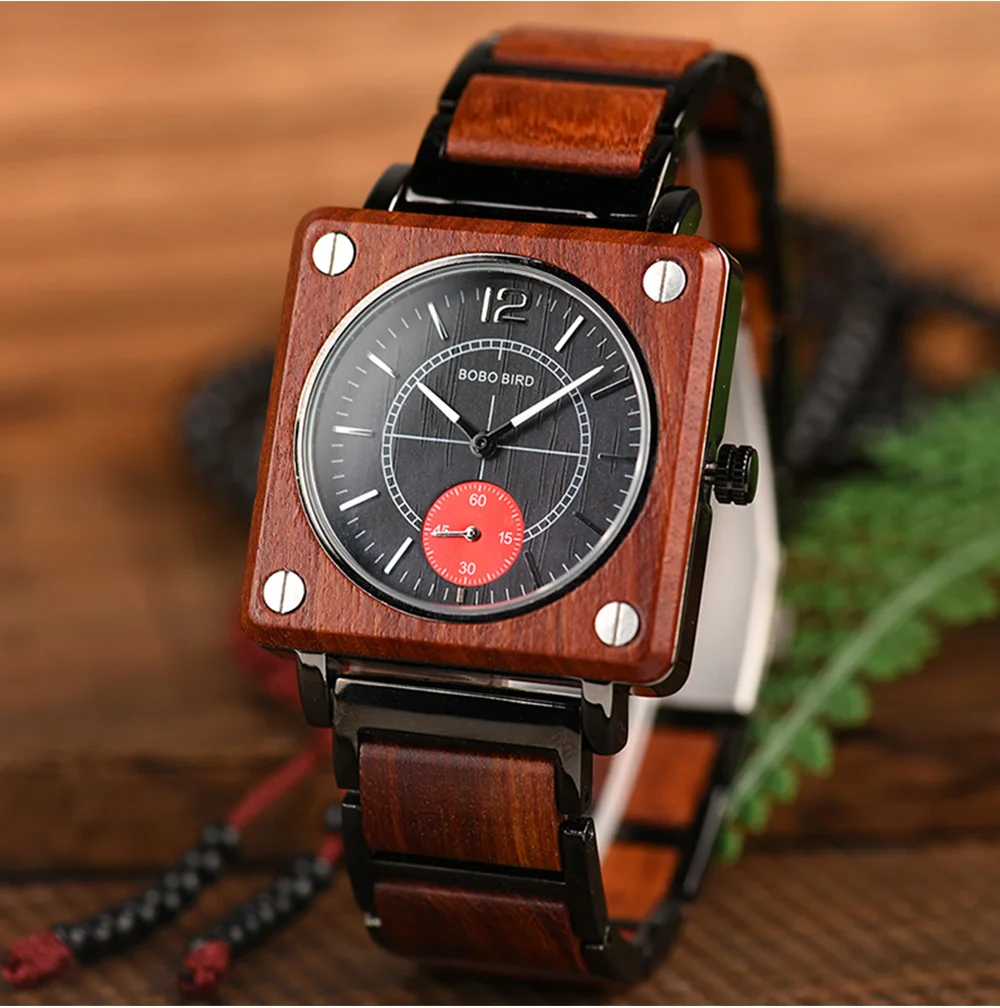 Bobo Bird модная квадратная деревянная коробка для часов мужские японские Seiko Move Мужские t Уникальные Роскошные брендовые водонепроницаемые кварцевые наручные часы Подарки для мужчин