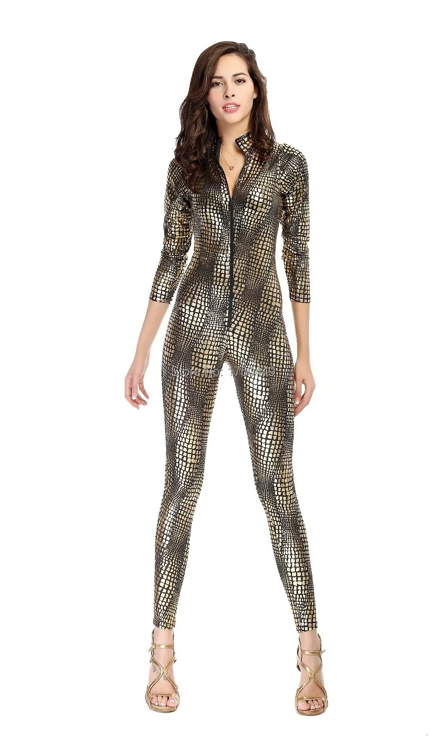 Лидер продаж черный/серебристый/Золотой костюм из ПВХ под змеиную кожу для