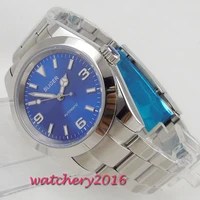 40mm bliger blue dial romantic gifts steel case luminous hands automatic movement mens watch