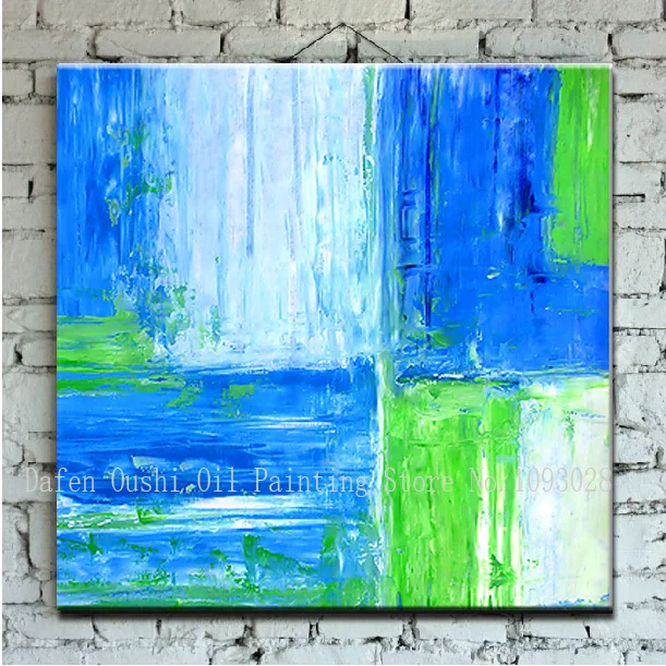 100% ручная роспись бесплатная доставка абстрактная большая синяя зеленая белая