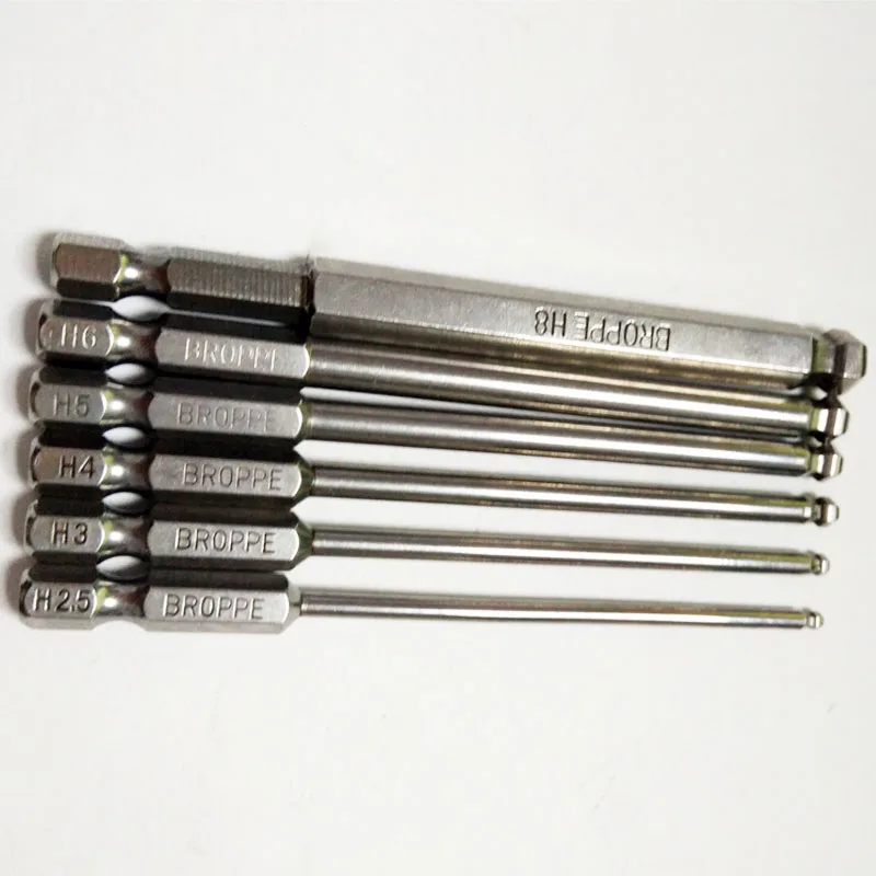 

6 Pcs/set 1/4" 100mm H2.5-H8 Ball Head Hex Screwdriver Bits S2 Magnetic Electric Drill Screwdriver Head Power Driver Tools