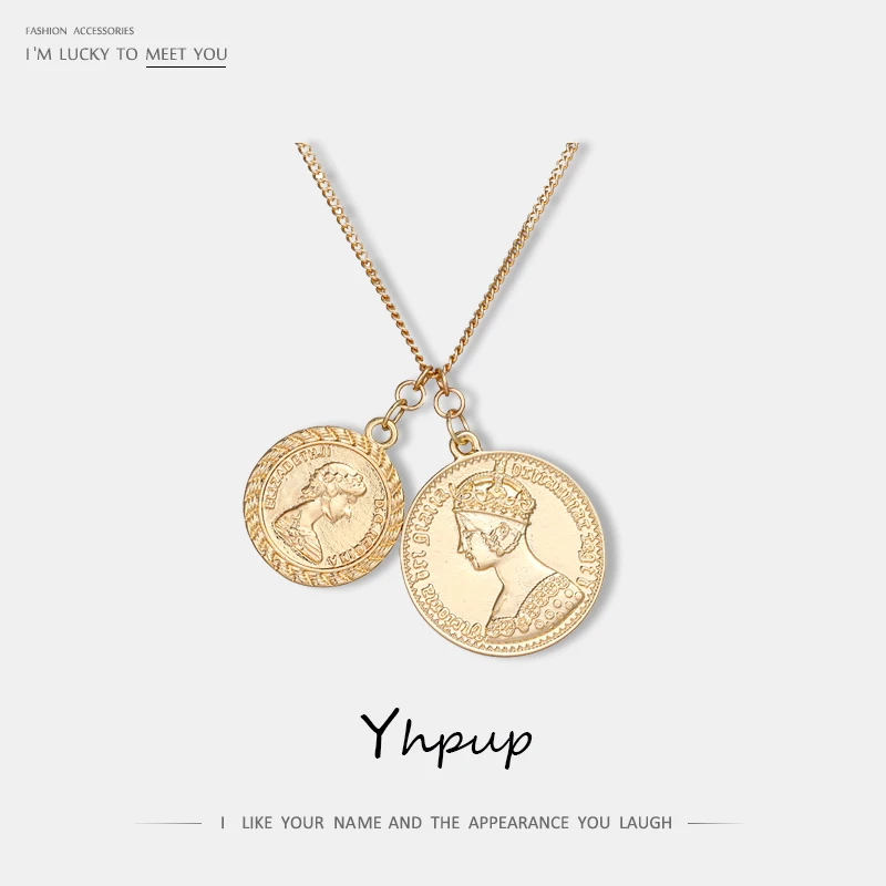 Новинка модное винтажное ожерелье Yhpup с портретом подвески золотое монеткой