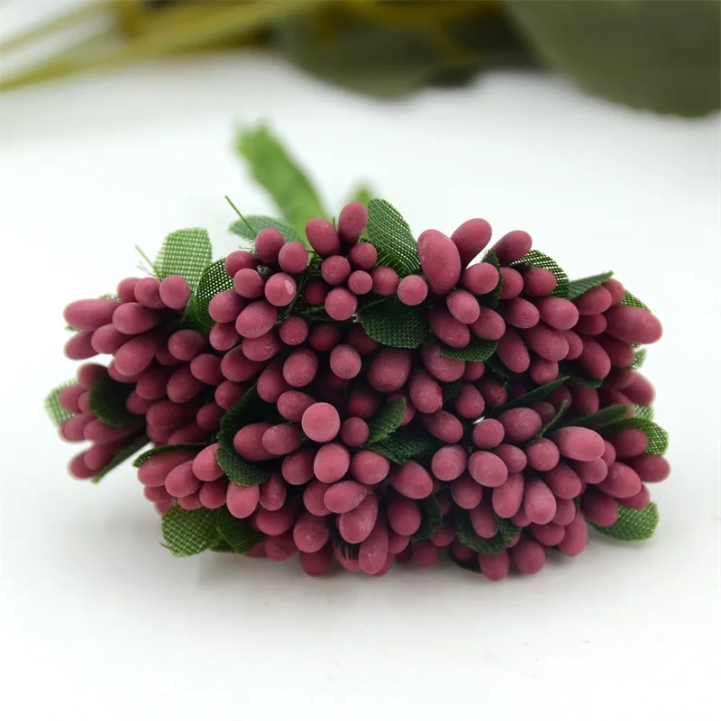 Wine red 12 шт. маленький искусственный цветок тычинки ручной работы для украшения свадебной вечеринки DIY рождественская коробка венок Ремесло скрапбук поставки - Color: Wine red