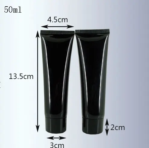 

300pcs/lot 50ml 50g Empty Black Soft Squeeze Cosmetic Packaging Refillable Plastic Lotion Cream Tube Screw Lids Bottle Container